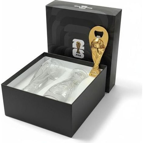 Official FIFA World Cup 2026 Edition - 17oz Shatterproof Trophy Pilsner Beer Glass Bottle Opener Gift Set - Set of 2 with 6-inch Magnetic Bottle Opener Beige (1/5)