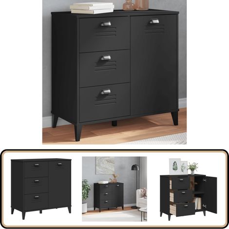 Buffet VIKEN noir 80x40x80 cm bois d'ingénierie - Buffet Industriel - Meuble Rangement - Armoire Cuisine - Commode Moderne - Mobilier Salon