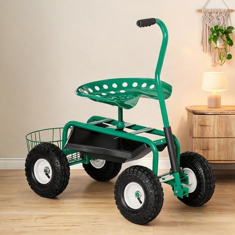Vert 81 cm chariot de jardin avec siège pivotant et rangement (1/5)