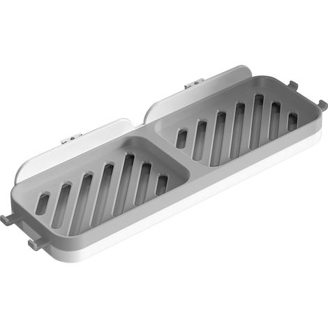 Porte-Savon Double Rangée [Non Percé, Adhésif, Drainage] - Support Mural pour Douche et Salle de Bain avec 2 Plateaux - Matière PP, Blanc et Gris (1/5)
