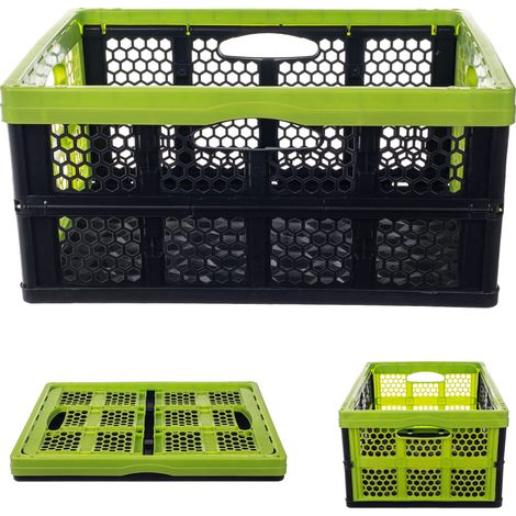 Cassetta pieghevole in plastica KADAX - 47 x 34 x 21,5 cm - con manici - Cestino pieghevole - Cestino portaoggetti per ufficio (Nero/Verde) (1/5)