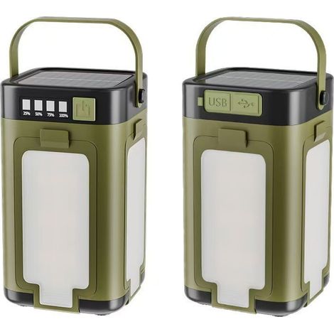 Lampe de camping solaire LED pliable à 4 panneaux, lanterne de tente portable avec poignée, fonction power banque USB, indicateur de niveau de batterie, éclairage extérieur randonnée urgence (1/5)