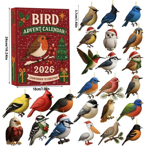 Calendrier de l'Avent à motifs d'oiseaux sauvages - 24 décorations de sapin de Noël en acrylique 2D représentant des oiseaux - Compte à rebours de 24 jours pour les décorations de Noël et les cadeaux (1/5)