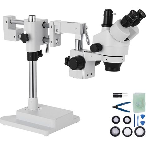 Trinokulares Stereomikroskop mit simulierter Brennweite 3,5x-90x, doppelt gelenkiger Arm, um 360° drehbar (1/5)