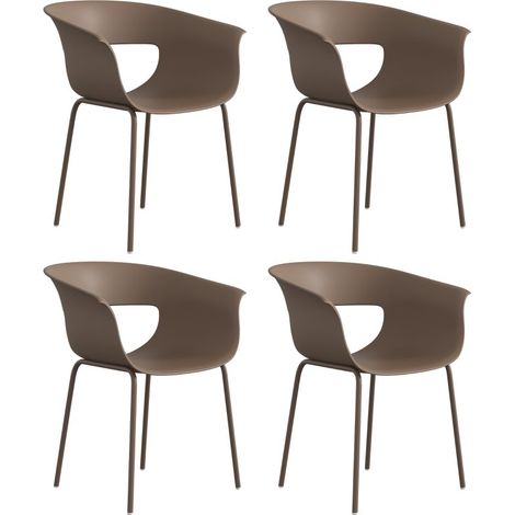Lot de 4 chaises de jardin ergonomiques avec accoudoirs ajourés. Résistantes aux intempéries et à la rouille, couleur café (1/4)