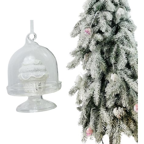 Adorno de cristal para árbol de Navidad - Cupcake blanco y plateado en cristal 7,5 cm (1/5)