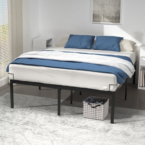 Vounot – Cadre de lit métal 140x190cm noir – Hauteur 36cm – Fixation sommier – Matériau robuste – Compatible avec tous types de matelas (1/5)