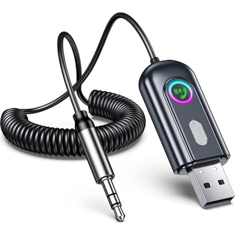 Adaptateur Bluetooth Voiture 5.3, Récepteur Bluetooth avec Prise 3.5mm, Adaptateur Aux Bluetooth pour Voiture, [Brancher et Utiliser] Adaptateur Audio USB Hi-Fi, Mains-Libres et Chaîne Stéréo/Enceinte (1/5)