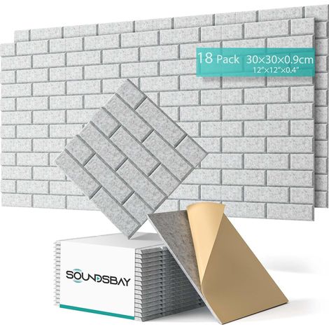 Acoustic Panels Self-Adhesive Silver Grey Pack of 18 (1/5)