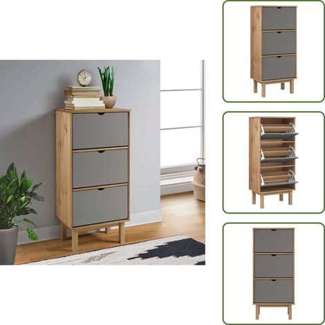 Schuhschrank OTTA mit 3 Schubladen Braun&Grau Massivholz Kiefer - Holz Schrank - Schuhschrank - Garderobe - Einbauschrank - Kiefernholzmöbel (1/5)