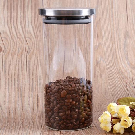 1000-ml-Glas-Aufbewahrungsbehälter für Kaffeebohnen, Küchenbehälter mit Edelstahldeckel (1/5)
