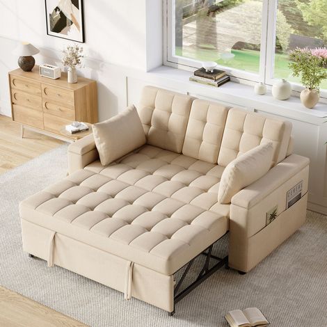Canapé 2 places - Avec compartiment de rangement - Avec poche de rangement - Avec 2 coussins - Beige (1/5)