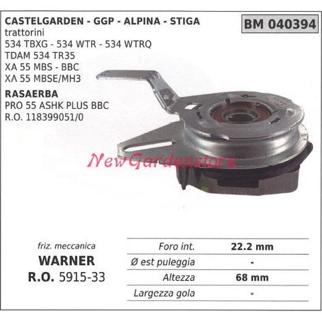 Embrayage électromagnétique warner tondeuse castelgarden ggp stiga 040394