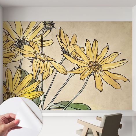 Carta da parati autoadesiva - Fotomurale adesivo - design elegante - stile moderno - Fiori ad acquerello 152x104 cm (1/5)