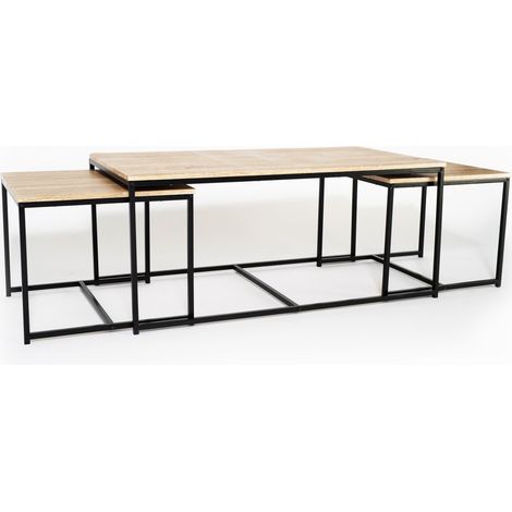3er-Set Couchtische DETROIT 113 cm Industriedesign