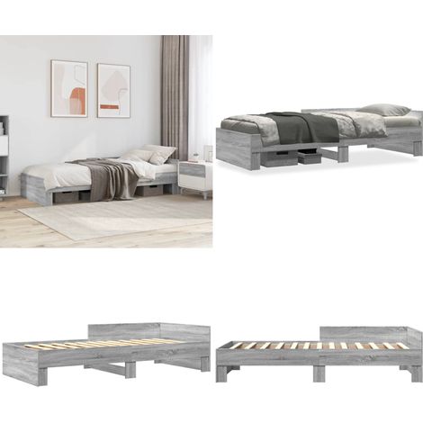 Cadre de lit sans matelas sonoma gris 90x200 cm - Cadre De Lit Enfant - Lit Junior - Lit En Bois - Lit Design - Lit Gris - Home & Living (1/5)