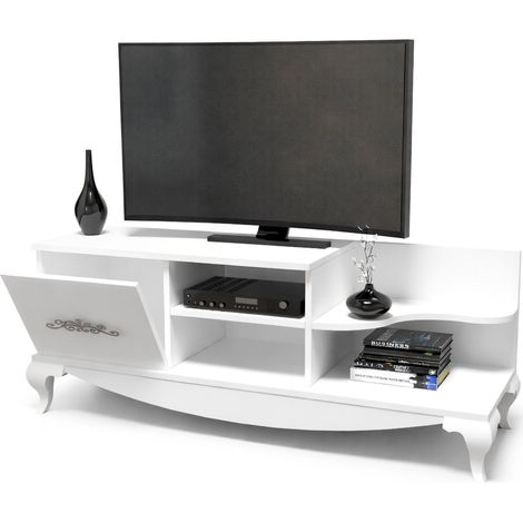 Mobile Porta tv Rinaldo, 2 Ripiani, Apertura a Ribalta, Un'anta, 130x45x51h cm Bianco