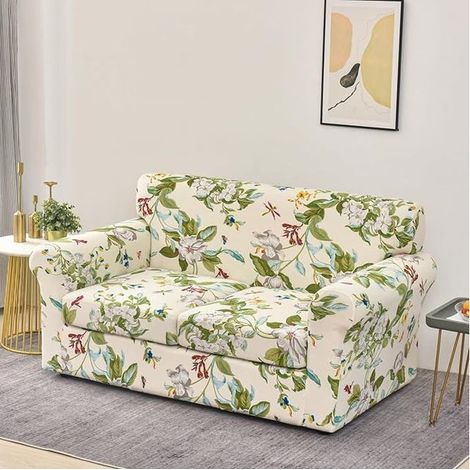 Housse de Canapé Extensible 145-175cm Canapé avec Coussin de Siège Séparée Antidérapant Sofa Cover -Fleurs Printemps (1/5)