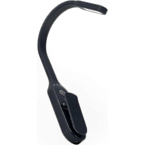 Lampe de lecture LED noire réglable, adaptée aux livres et aux liseuses électroniques, rechargeable, avec col de lampe flexible. (1/4)