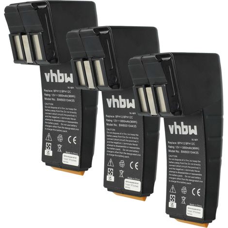vhbw 3x Batterie compatible avec Festo Festool CDD12FX, CDD12MH outil électrique (3000 mAh, NiMH, 12 V)