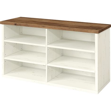 Banc à Chaussures d'Entrée avec 6 Compartiments, Meuble de Rangement, 100 x 29,5 x 50,1 cm, Blanc et Taupe (1/5)