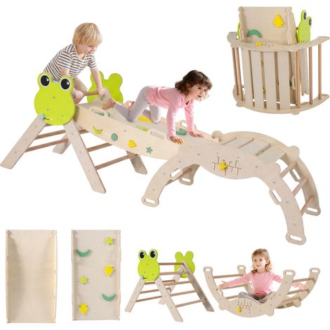 COSTWAY Triangle Set for Kids 7-in-1 Toddler Frog Climbing Set with Ramp