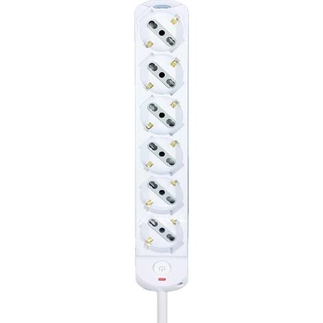 Multipresa Ciabatta Elettrica a 6 Posti 6 Prese Bipasso Schuko 10A/16A con Interruttore e Spina 10A Cavo 1.5 metri Bianco (1/3)