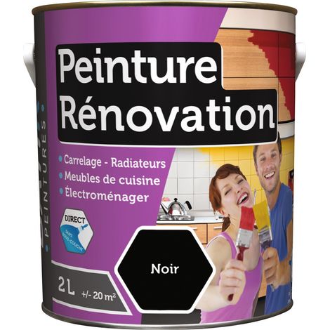 Peinture rénovation satin 2L: carrelage, meubles, bois, PVC, radiateur, électroménager, ... (noir) - Ton : Noir