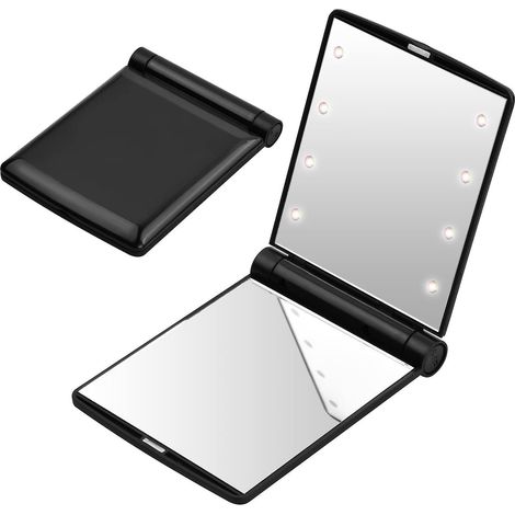 miroir De Poche Led Pliable - Noir, Miroir De Voyage De Poche, Petit Miroir Pliable, Miroir De Maquillage Portable, Miroir De Sac Main, Miroir De (1/5)