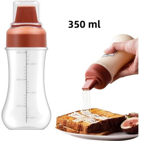 Bouteille Sauce,350ml Five Holes Squeeze Bottle with Dust Cover Tick Marks Sauce Dispenser for Ketchup Mayo Sauces Olive Oil (1/4)