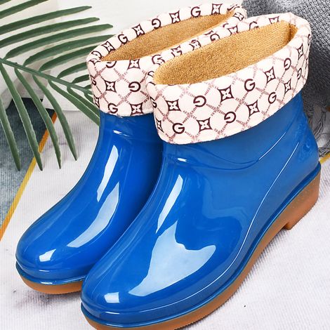 Bottes de pluie femme antidérapantes basses cuisine mode, chaussures imperméables courtes bleues (doublure polaire) 38, semelle en caoutchouc résistante antidérapante (1/3)