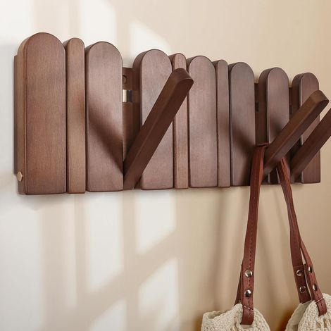 Wandgarderobe für Eingangsbereich: Moderne, robuste Wandgarderobe aus Holz mit 6 einziehbaren Haken zur Wandmontage, ideal für kleine Räume wie Flur, Badezimmer oder Schlafzimmer, zum Aufhängen von Ja (1/5)