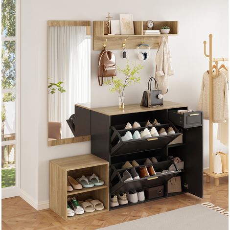 4-teiliges Flurmöbel-Set mit Schuhschrank, Bank, Garderobe und Spiegel HAVRYA (1/5)