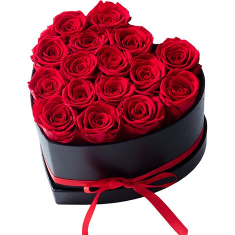 Seau à câlins en forme de cœur, Fleur éternelle, produit fini, 16 roses, cadeau de fleurs pour la fête des mères ou la Saint-Valentin. (1/5)
