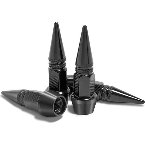 4 Pieces Aluminium Bouchon de Valve, Bouchons Valve Velo, Capuchon Pneu Voiture Bouchon de Valve, Couvre-Valve Universel pour Voiture, SUV, Velo Camions et Moto et Vélo (Noir) (1/5)