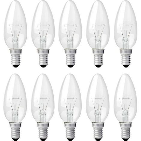 Ampoule Bougie Clair E14 40 W, Ampoule Incandescence Dimmable, Blanc Chaud 2700K, 400LM, Ampoule Flamme, E14 Ampoules à bougie à vis Edison, Lot de 10 (1/4)