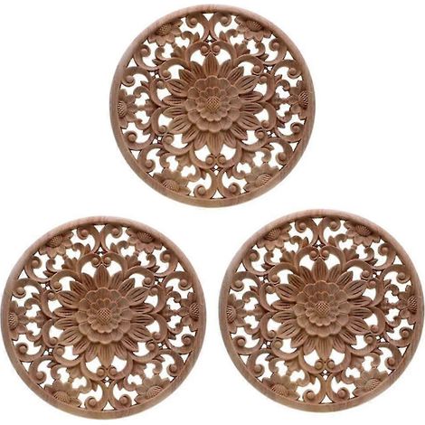 3 appliques rondes en bois sculpté, motif floral, pour meubles, armoires, moulures en bois non peintes, décalcomanie (1/5)
