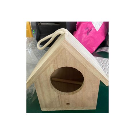 Maison Pour Oiseaux En Bois Brut À Peindre - Cabane Naturelle Avec Corde De Chanvre Pour Jardin Et Extérieur - Lot De 1 (1/5)