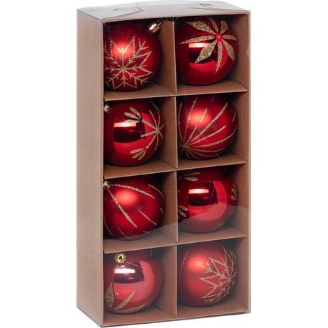 Weihnachtskugeln mit goldenen Verzierungen, 8 cm (1/5)