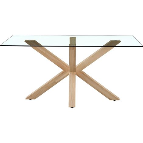 Tavolo in vetro temperato con gambe in legno 160x90 cm - Baito
