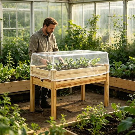 Set van 2 tuinnet for verhoogd bloembed, 90 x 50 cm, bescherming tegen insectes et vogels, fijnmazige beschermkap met trekkoord voor groenten, fruit and planten, weerbestendige bedafdekking, wit (1/5)
