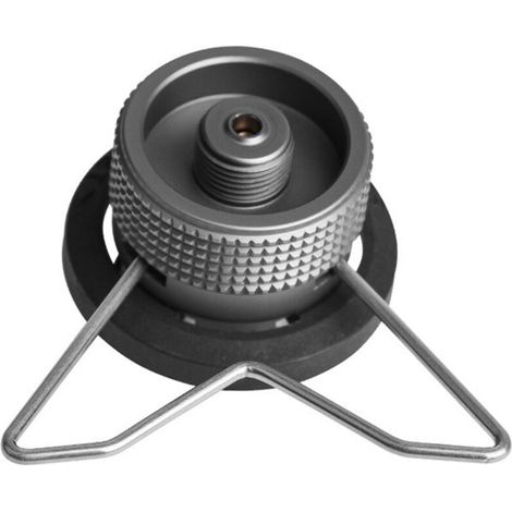 IPB-Adapter mit Halterung für lange Gaskocher, Einlass: Butangasflasche, Auslass: Lindal EN417-Ventil (1/4)