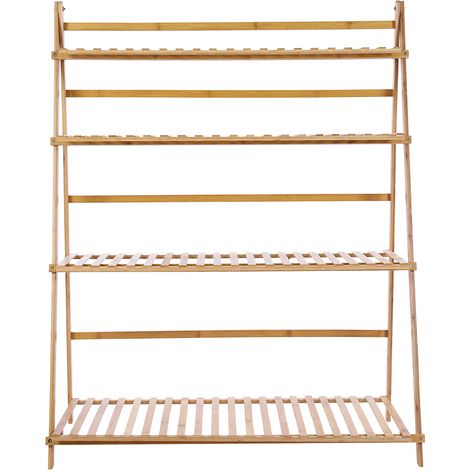 Lot de 4 étagères pliantes en bambou alpin solide épaissi, support pour plantes de 1 m de large, étagère de jardinage pliable - Tronc (1/5)