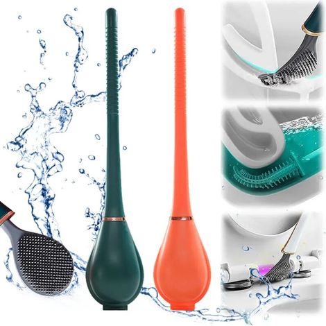 Set aus Silikon-Toilettenbürsten mit Wandhalterung zur hygienischen Reinigung von Toiletten und Schüsseln im Badezimmer - Crezuo