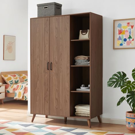 Armadio Guardaroba Norg con 2 Ante e 8 Scomparti 191x120x52 cm - Effetto Noce [en.casa] (1/5)