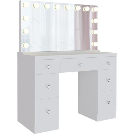 Coiffeuse avec miroir Hollywood LED 7 tiroirs éclairage réglable 3 modes ports USB A et C table maquillage moderne 100008324 (1/5)