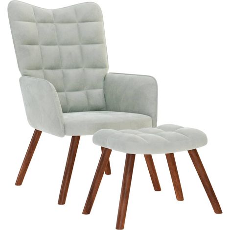 Poltrona Relax con Sgabello Grigio Chiaro in Velluto vidaXL