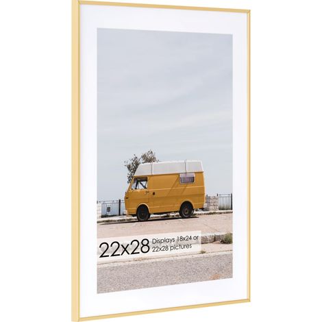 Cadre photo en métal de 55,9 x 71,1 cm avec passe-partout de 45,7 x 61 cm, finition en aluminium brossé, façade en verre trempé et matériel de suspension attaché, cadres muraux pour orientation (1/5)