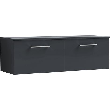 Nuie Arno Satin Soft Black 1200mm Wall Hung 2 Drawer Vanity Unit with Worktop - ARN1422W2 (1/2)