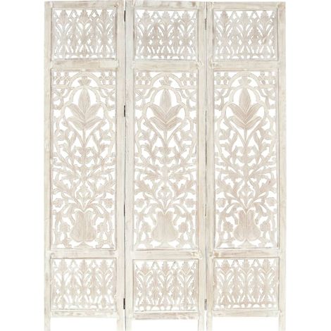 Cloison de séparation 3 panneaux Blanc 120x165 Bois manguier 2 (1/5)